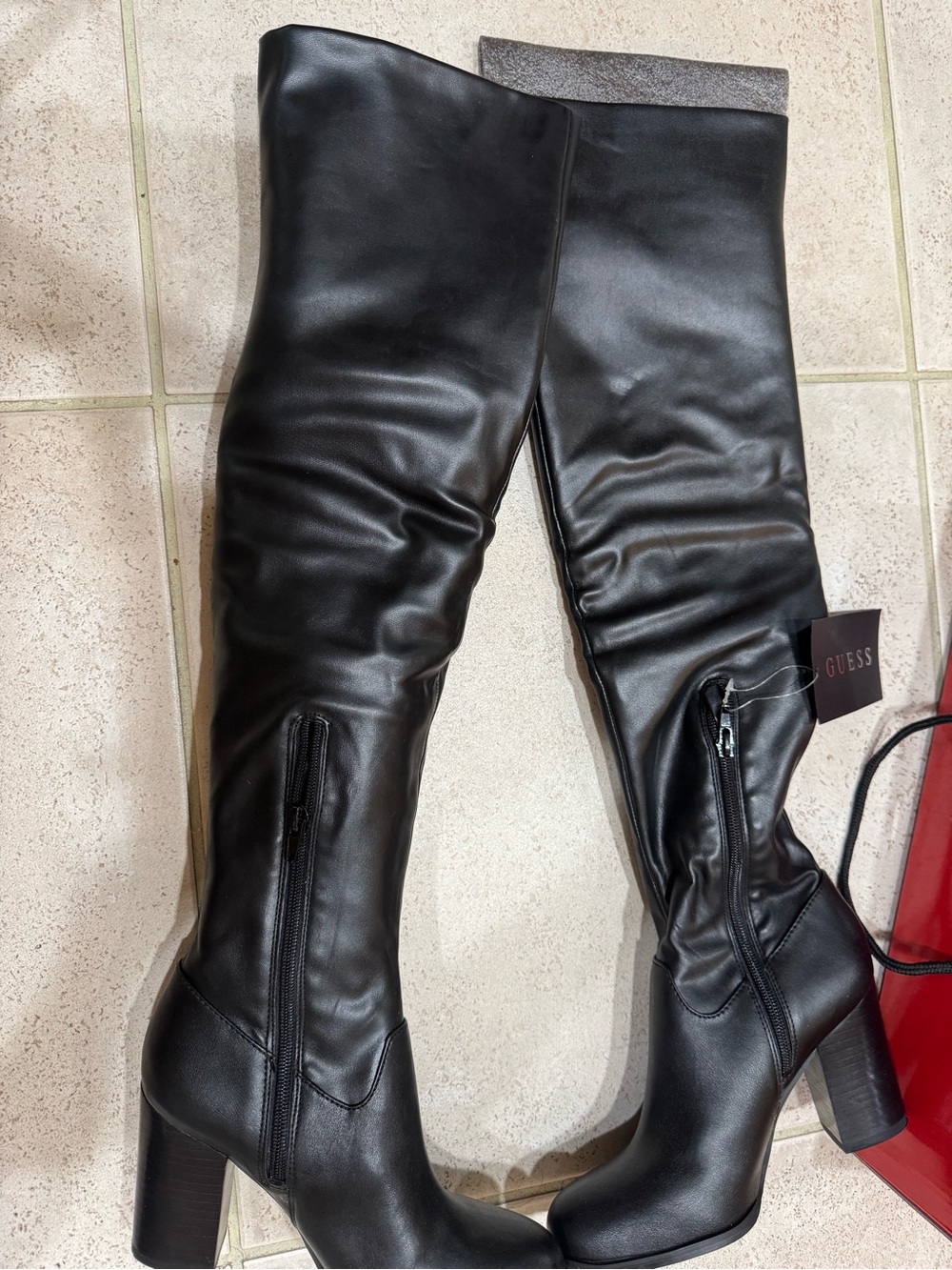 GUESS Black Faux-Leather Over-the-Knee Block Heel Boots
